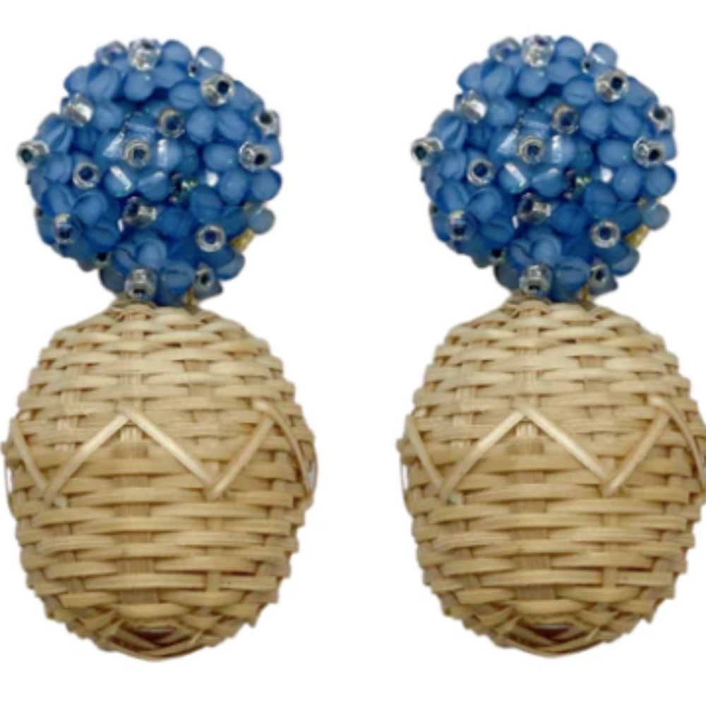 New in Box - M. Donohue Collection - Liz Blue Rattan Ball Earrings